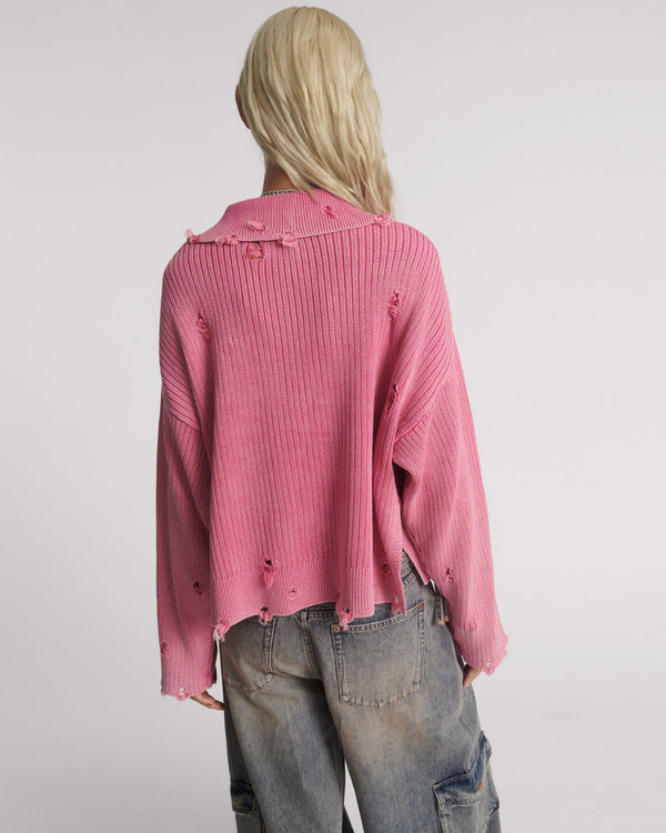One Teaspoon Rib College Pullover Sweater - Pink