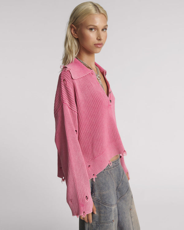 One Teaspoon Rib College Pullover Sweater - Pink