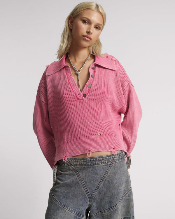 one teaspoon Rib College Pullover Sweater - Pink