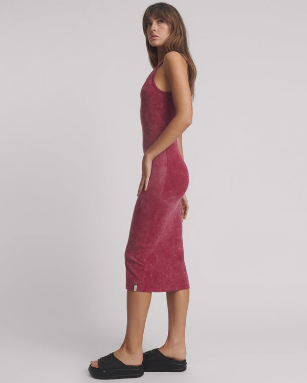 One Teaspoon One Teaspoon Ribbed Singlet Acid Wash Midi Dress - Burnt Red