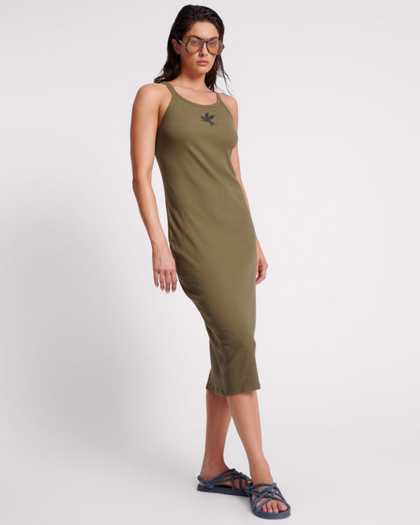 One Teaspoon One Teaspoon Ribbed Singlet Midi Dress - Khaki