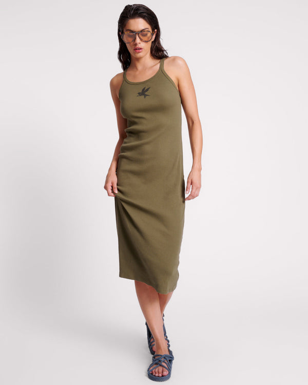 one teaspoon One Teaspoon Ribbed Singlet Midi Dress - Khaki