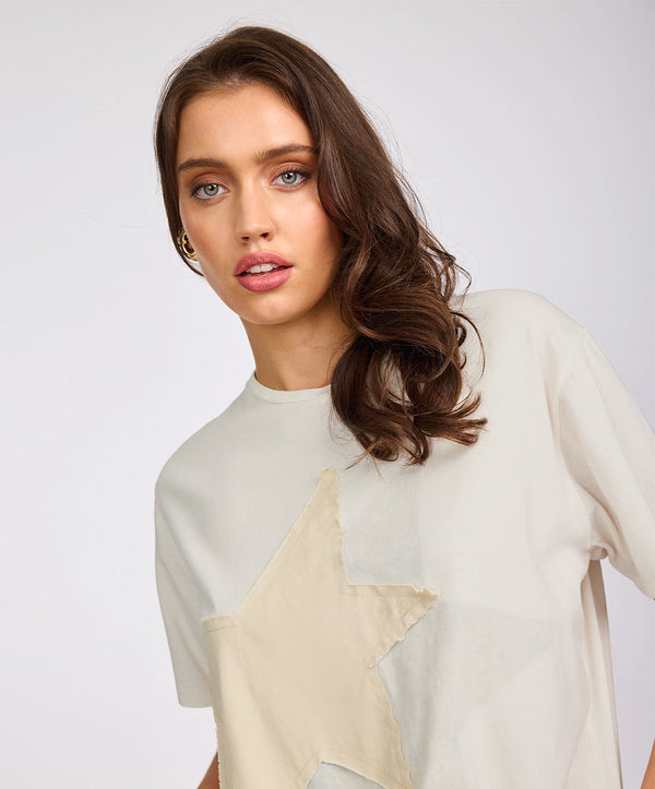 One Teaspoon Shadow Star Boyfriend Tee - Cream