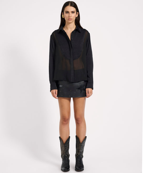 One Teaspoon Sheer Panel Tuxedo Shirt - Black