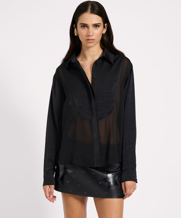 One Teaspoon Sheer Panel Tuxedo Shirt - Black