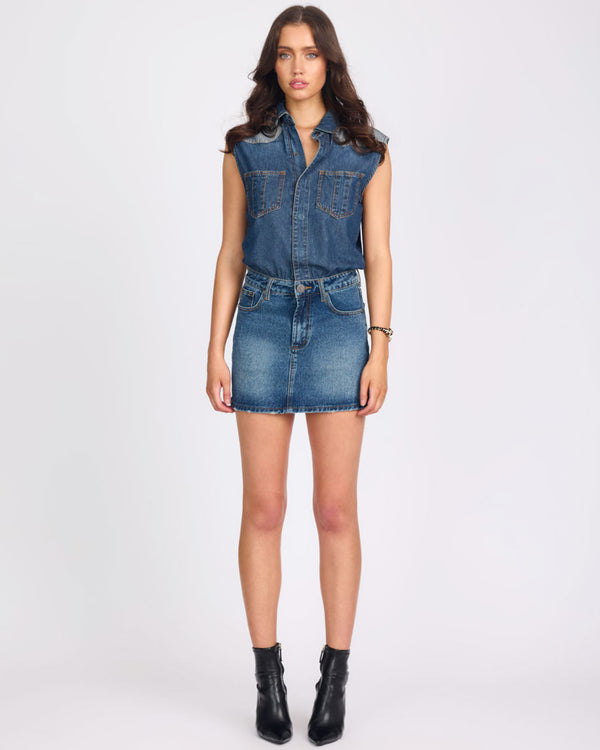 One Teaspoon Sloane Mini Denim Dress - Phoenix Blue