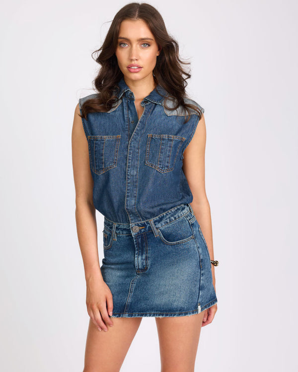 One Teaspoon Sloane Mini Denim Dress - Phoenix Blue