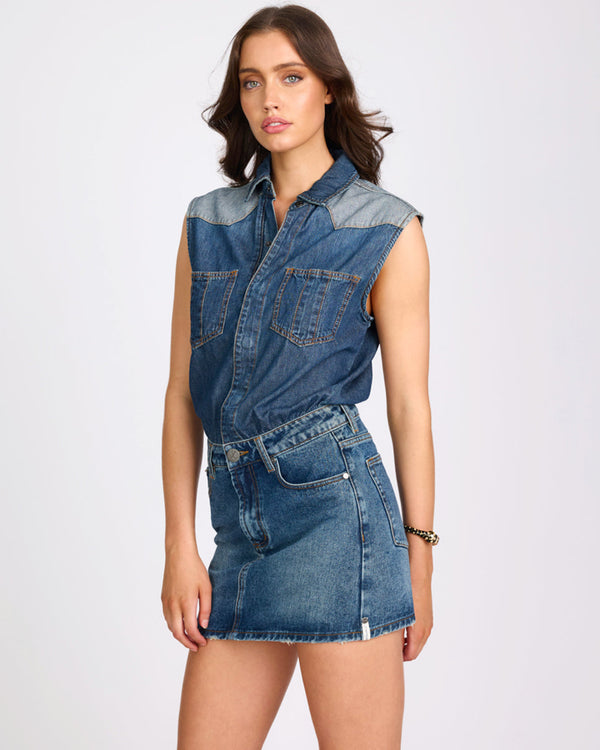 One Teaspoon Sloane Mini Denim Dress - Phoenix Blue
