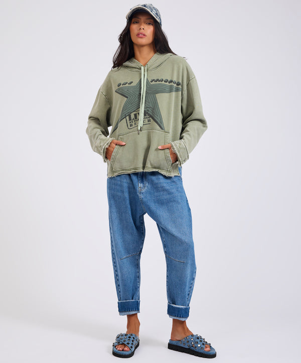 One Teaspoon Star Tour Worn Hoody - Washed Khaki