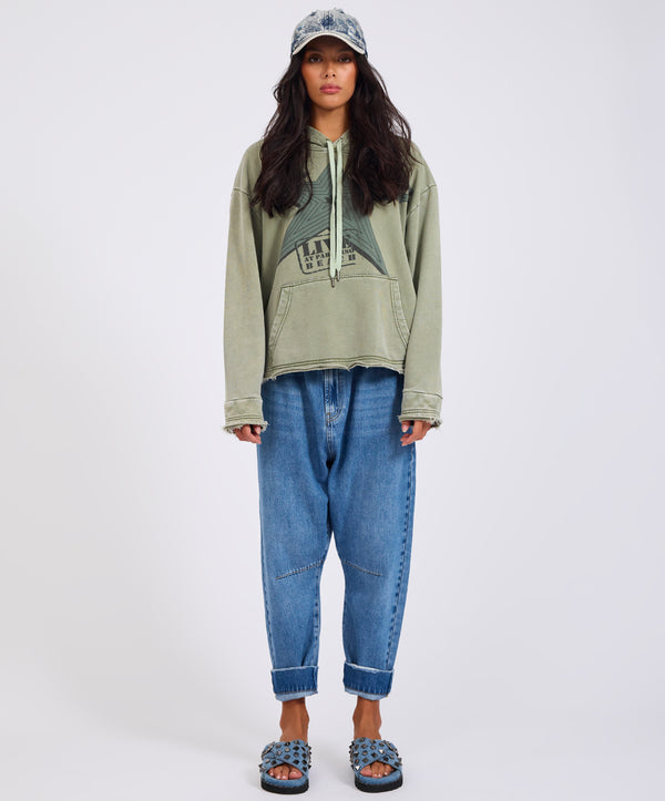 One Teaspoon Star Tour Worn Hoody - Washed Khaki