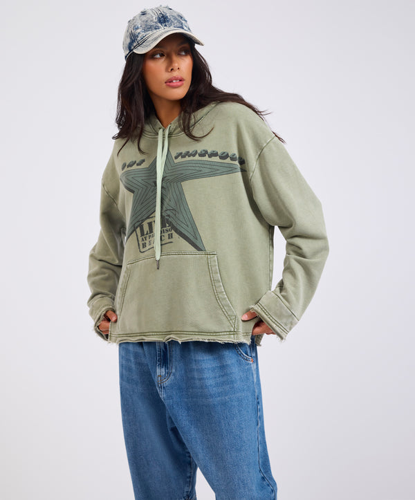One Teaspoon Star Tour Worn Hoody - Washed Khaki