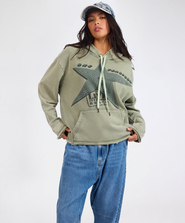 one teaspoon Star Tour Worn Hoody - Washed Khaki