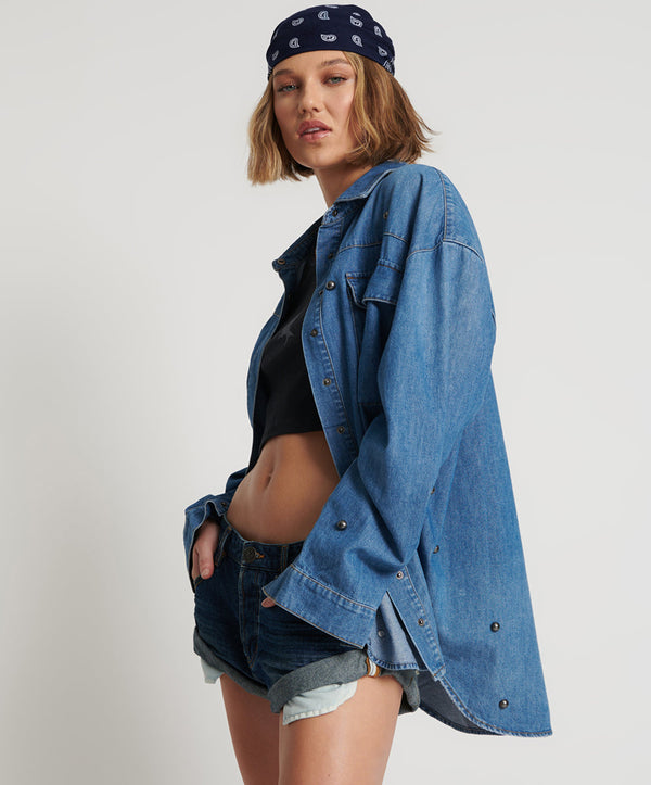 One Teaspoon Studded Curtis Denim Shirt - Bay Blue