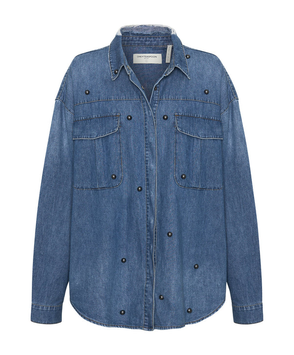 One Teaspoon Studded Curtis Denim Shirt - Bay Blue