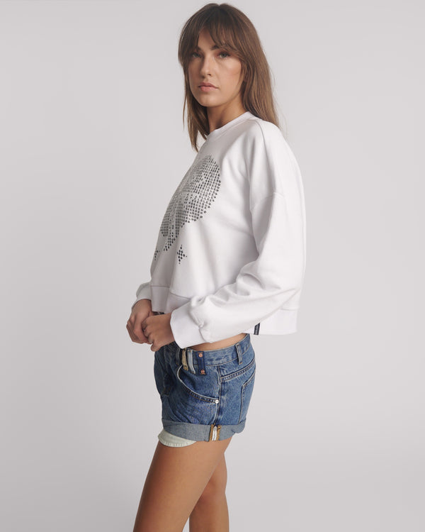 One Teaspoon Studded Heart Cropped Sweater - White
