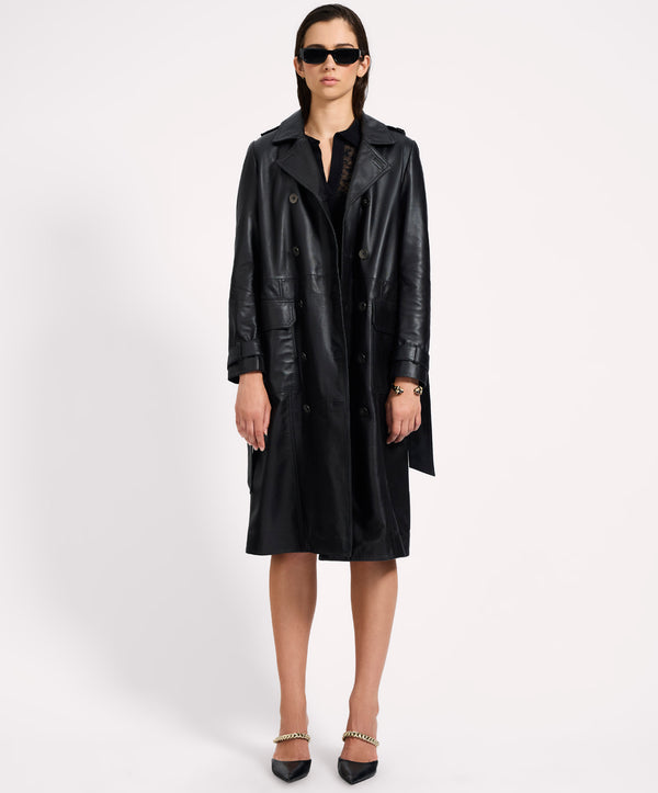 One Teaspoon Supermodel Leather Trench Coat - Black