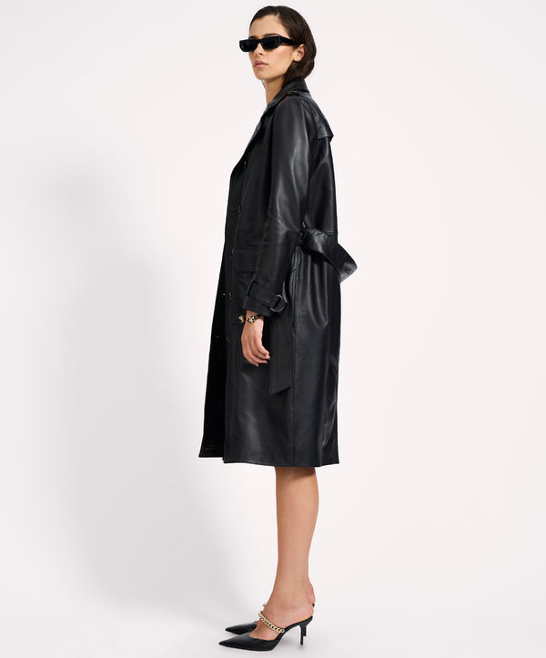 One Teaspoon Supermodel Leather Trench Coat - Black