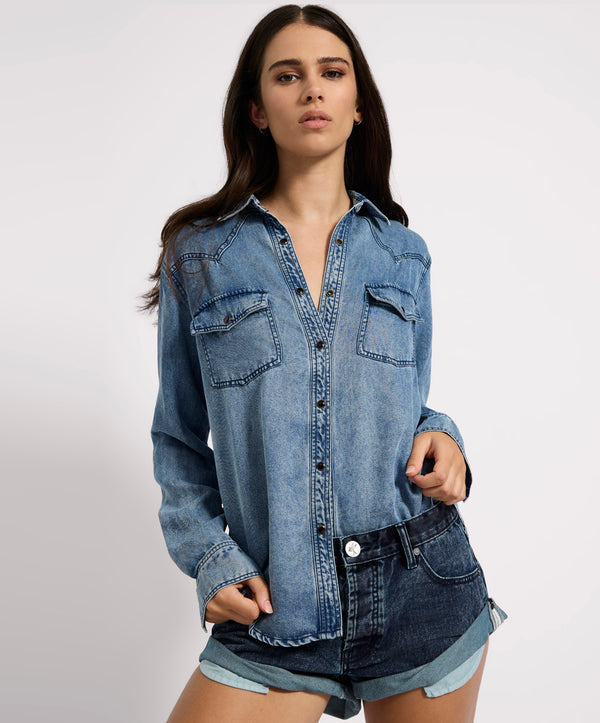 One Teaspoon Tencel Western Shirt - Blue