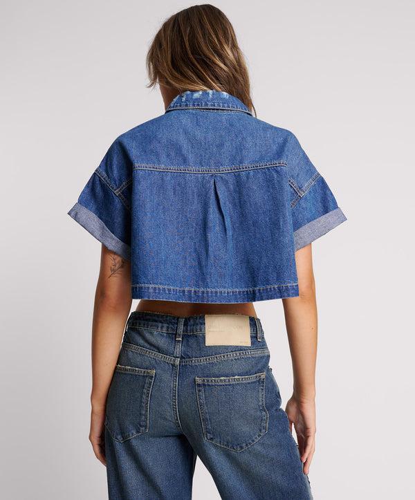 One Teaspoon Western Cropped Denim Shirt - True Blue
