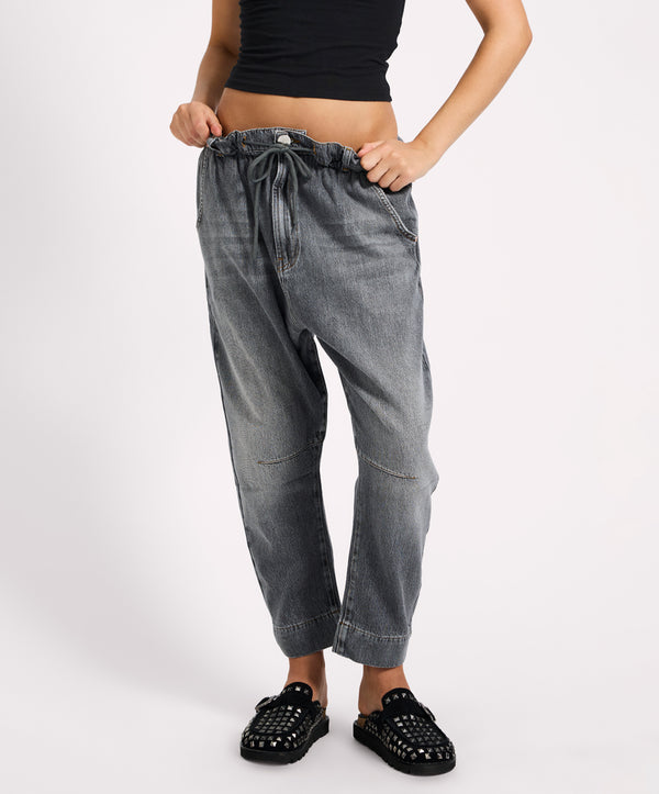 One Teaspoon Outcasts Low Waist Drop Crotch Harem Denim Jeans - Charcoal Grey