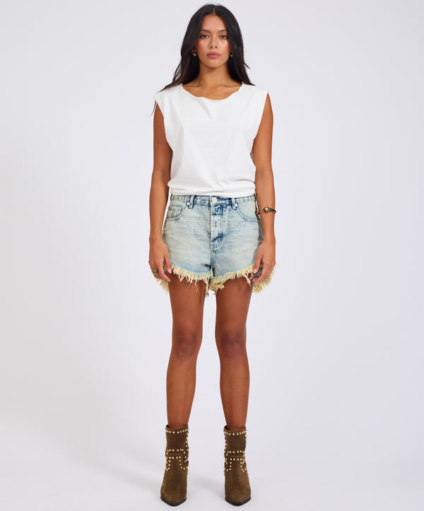 One Teaspoon Outlaws Low Waist Mid Length Denim Shorts - Ambrosia Blue