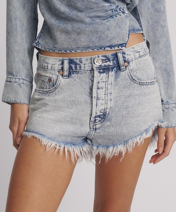 One Teaspoon Outlaws Low Waist Mid Length Denim Shorts - Bahama Blue