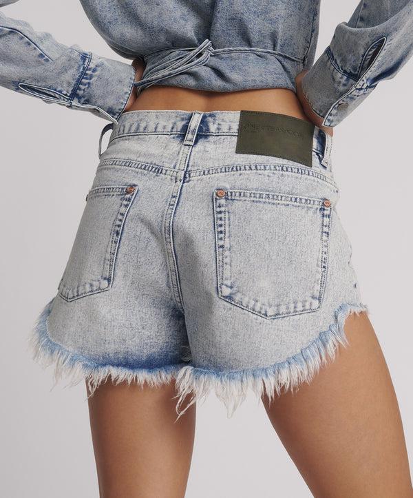 One Teaspoon Outlaws Low Waist Mid Length Denim Shorts - Bahama Blue