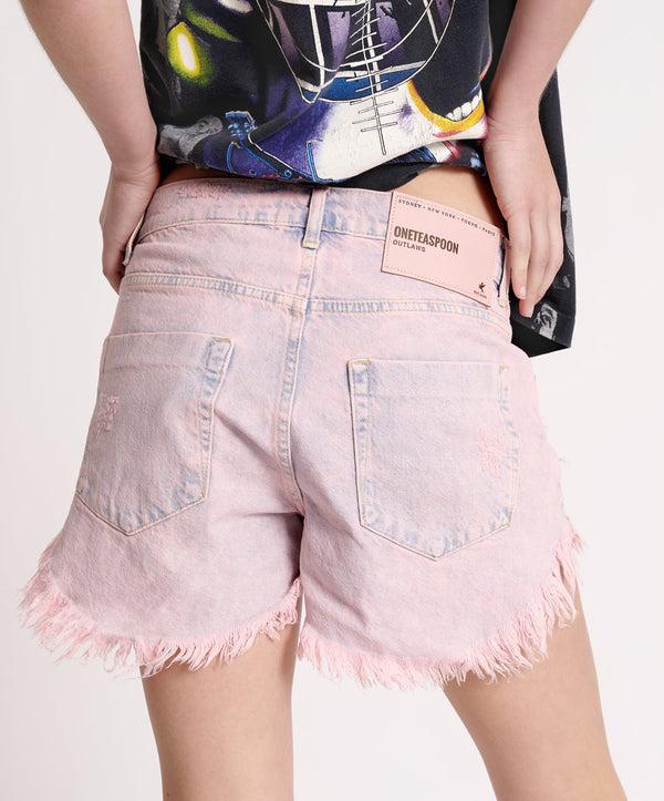 One Teaspoon Outlaws Low Waist Mid Length Denim Shorts - Pink Haze