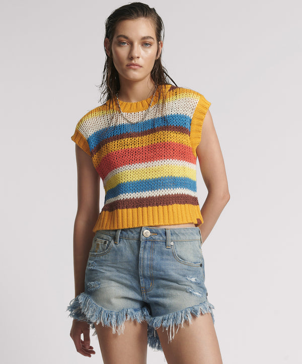 One Teaspoon Outlaws Mid Waist Mid Length Denim Shorts - Blue Malt