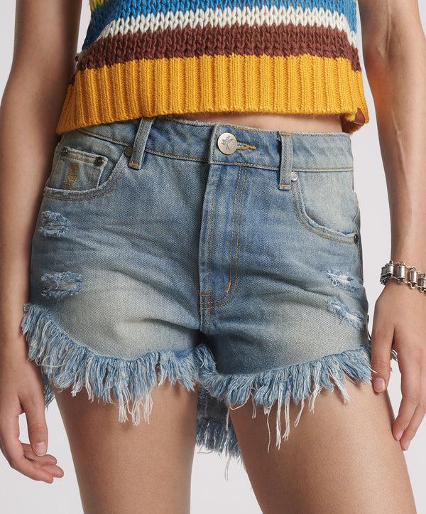 One Teaspoon Outlaws Mid Waist Mid Length Denim Shorts - Blue Malt