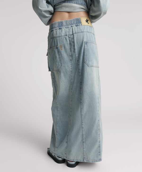 One Teaspoon Parachute Low Waist Split Front Maxi Denim Skirt - Soft Blue