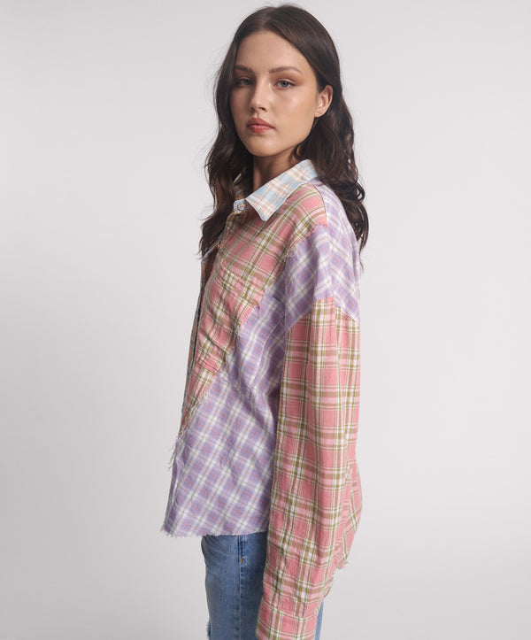 One Teaspoon Patchwork Cotton Check Shirt - Checked Print