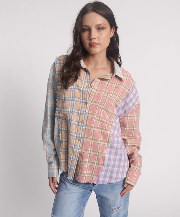 one teaspoon Patchwork Cotton Check Shirt - Checked Print