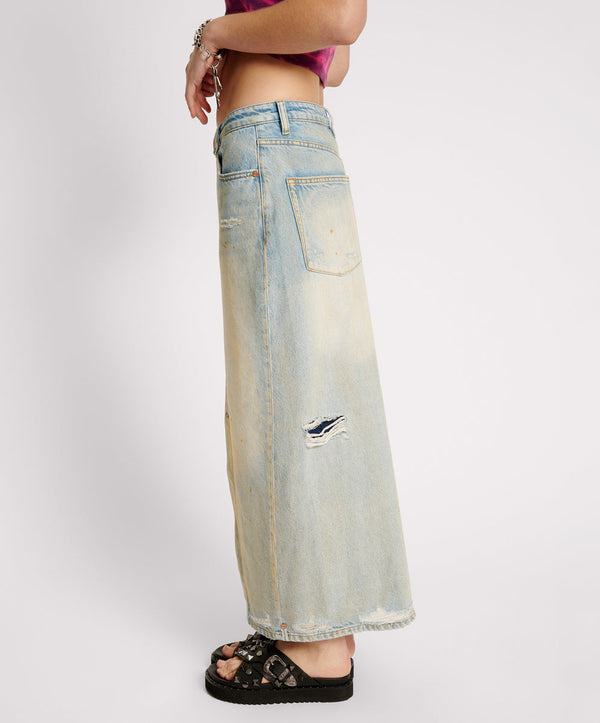 One Teaspoon Patsy Low Waist Longline Maxi Denim Skirt - Dirty Kansas