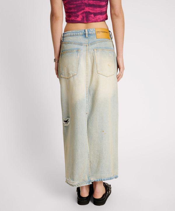 One Teaspoon Patsy Low Waist Longline Maxi Denim Skirt - Dirty Kansas