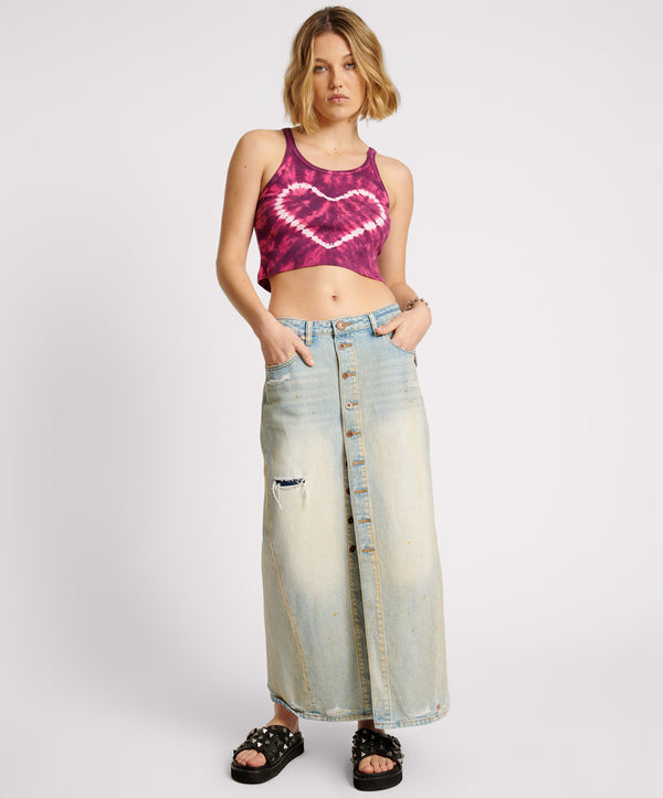 one teaspoon Patsy Low Waist Longline Maxi Denim Skirt - Dirty Kansas
