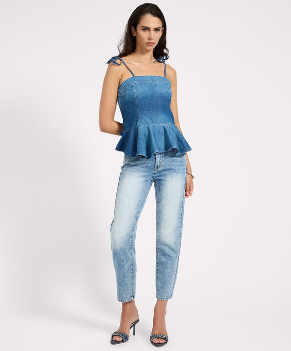 One Teaspoon Peplum Frill Cami Denim Top - Blue Pasadena