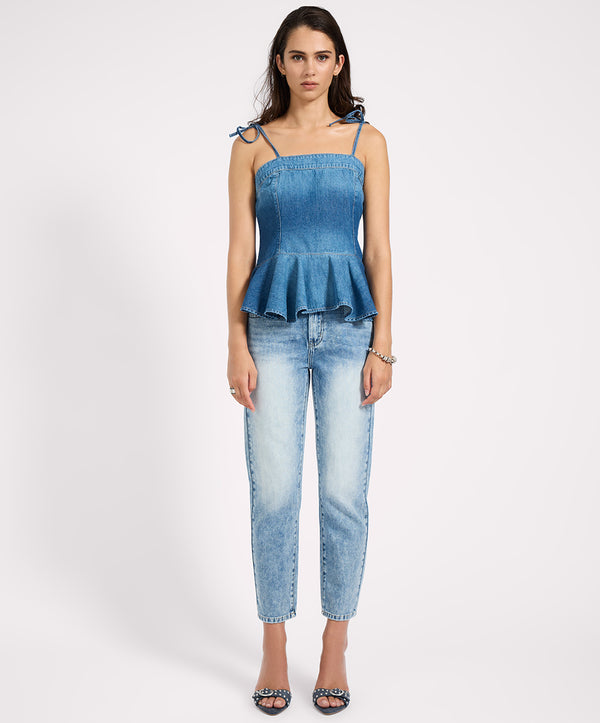 One Teaspoon Peplum Frill Cami Denim Top - Blue Pasadena