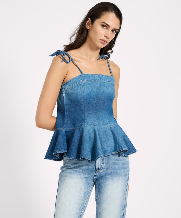 one teaspoon Peplum Frill Cami Denim Top - Blue Pasadena