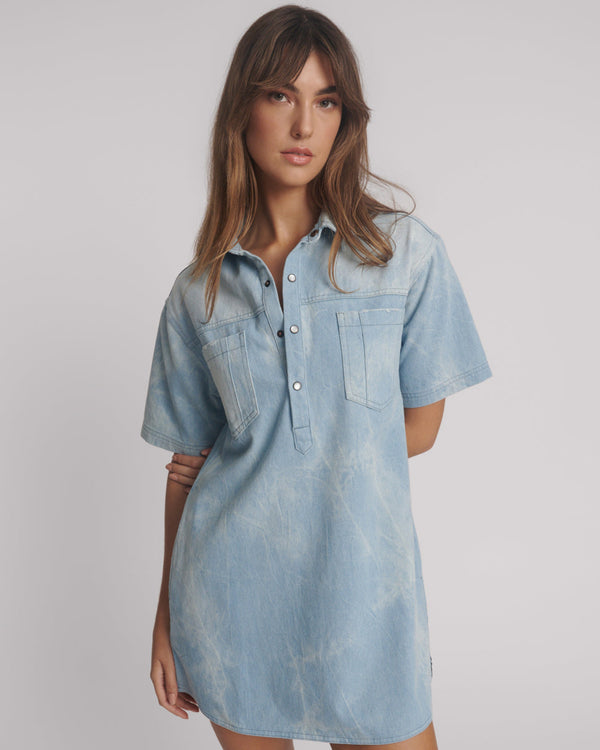 One Teaspoon Pixie Denim Mini Shirt Dress - Cloudy Blue
