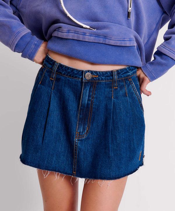 One Teaspoon Pleated Micro Denim Mini Skirt - Blue Moon