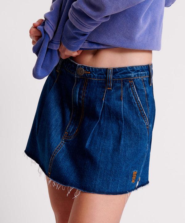 One Teaspoon Pleated Micro Denim Mini Skirt - Blue Moon