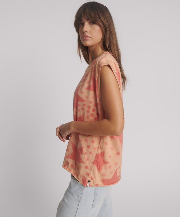 One Teaspoon Polka Star Hand Sprayed Howdy Unisex Tank Top - Peach