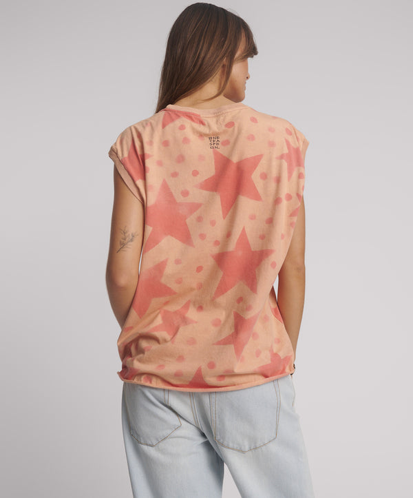 One Teaspoon Polka Star Hand Sprayed Howdy Unisex Tank Top - Peach