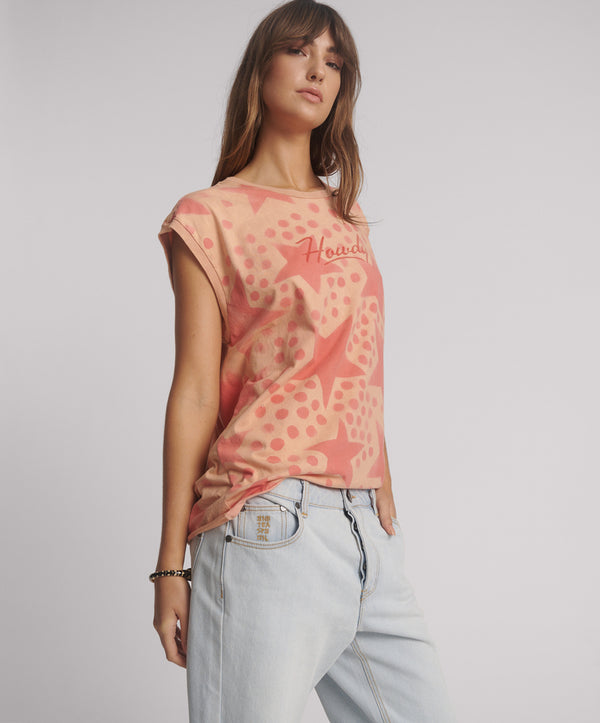 One Teaspoon Polka Star Hand Sprayed Howdy Unisex Tank Top - Peach