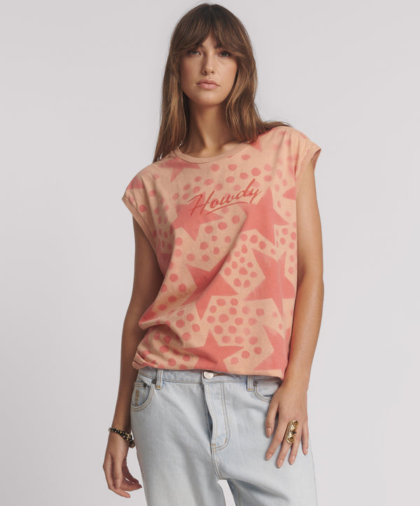 one teaspoon Polka Star Hand Sprayed Howdy Unisex Tank Top - Peach