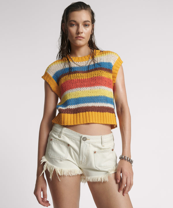 One Teaspoon Retro Dukes Low Waist Mini Denim Shorts - Blue Cream