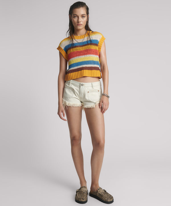 one teaspoon Retro Dukes Low Waist Mini Denim Shorts - Blue Cream