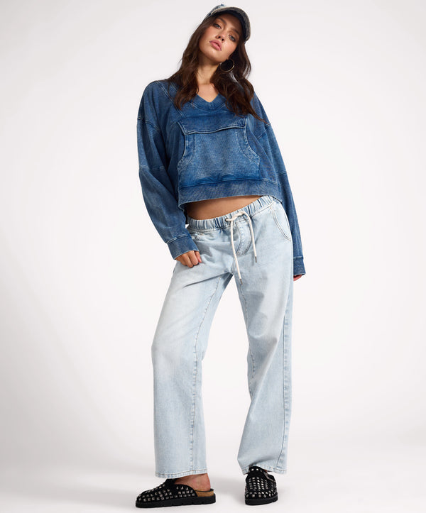 One Teaspoon Retro Fade Panelled V Sweater - Washed Blue