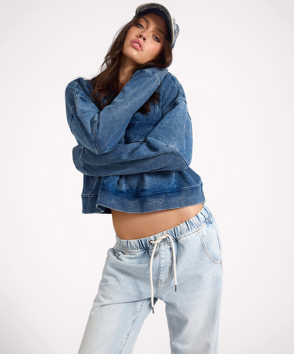 One Teaspoon Retro Fade Panelled V Sweater - Washed Blue